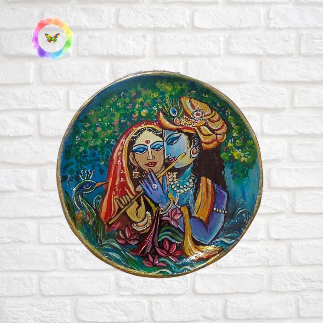 Hand-Crafted Radha Krishna Eco-Friendly Wall Plate — view 1