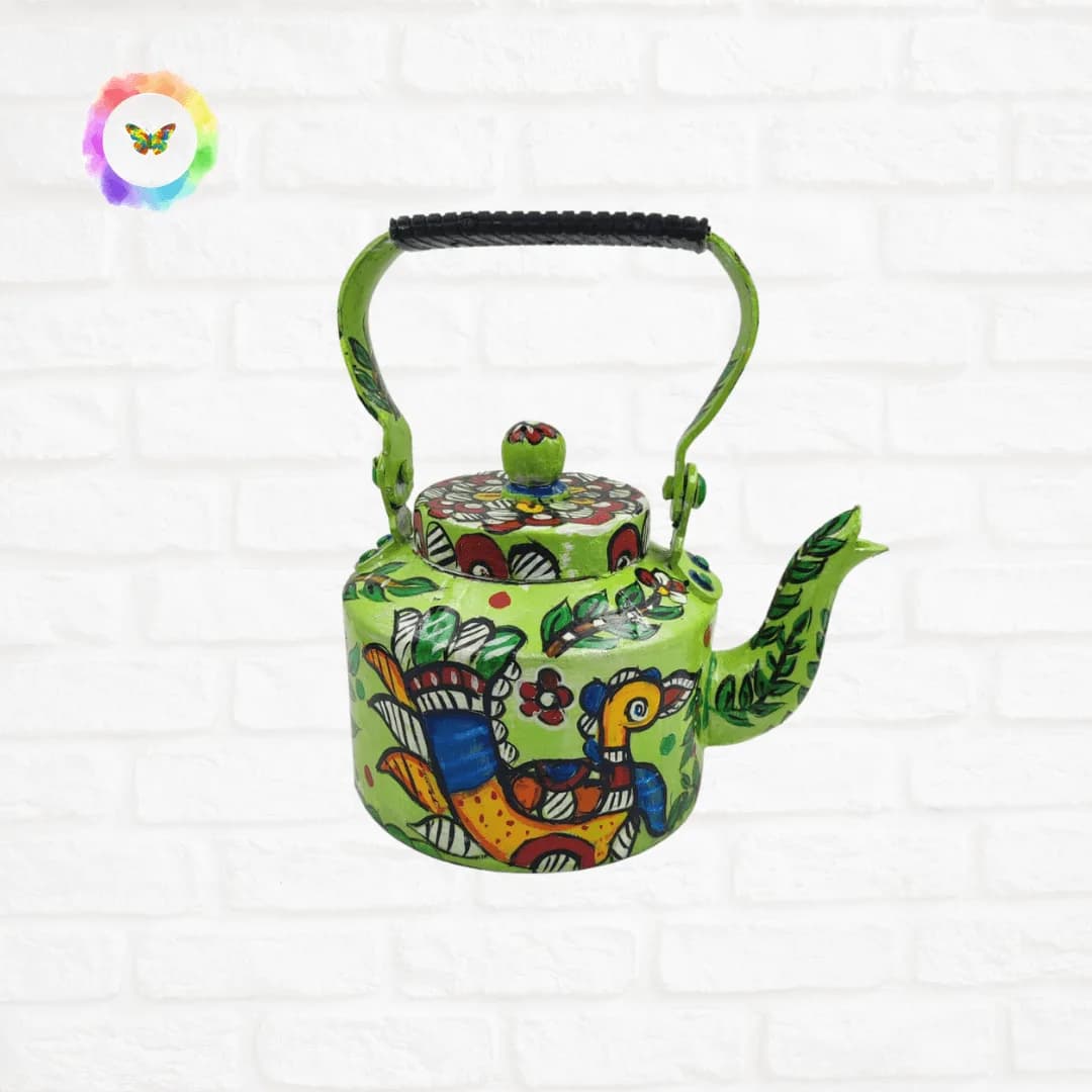 Madhubani Art Green Kettle — view 1